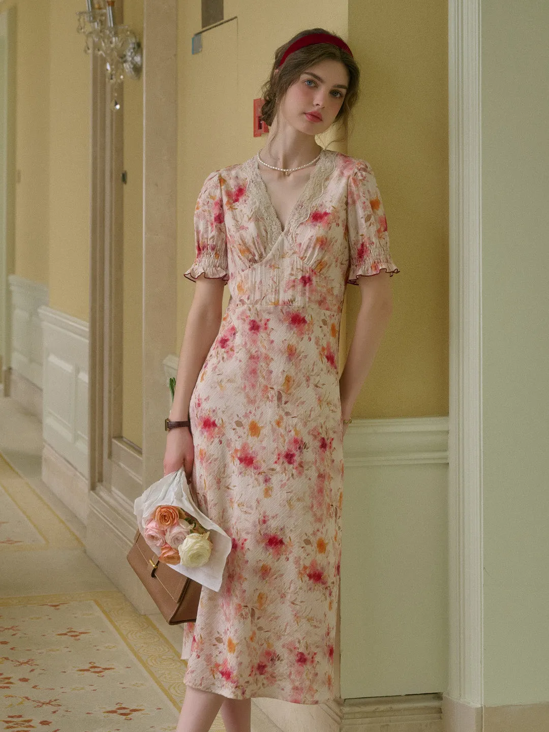 Amelia V-Neck Lace Floral Dress