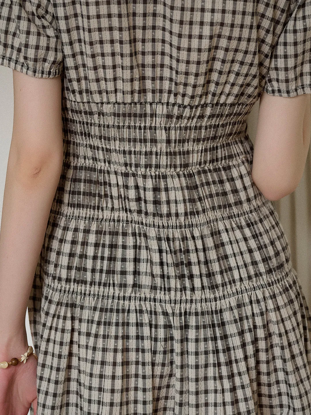 Avery Ruffle Round Neck Plaid Cotton Dress