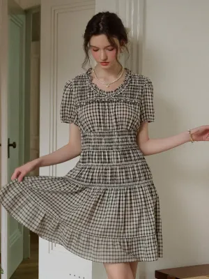 Avery Ruffle Round Neck Plaid Cotton Dress