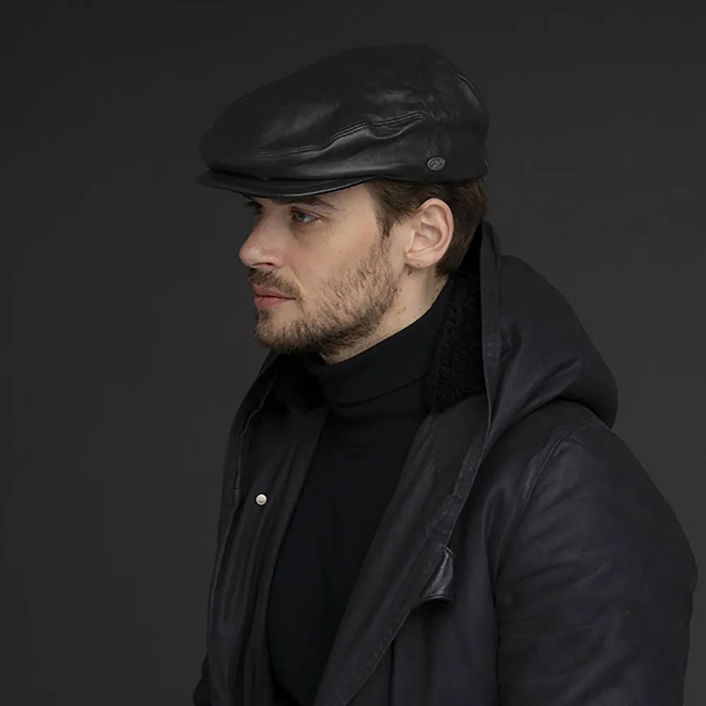 Bailey Hats Stockton Leather Flat Cap - Black