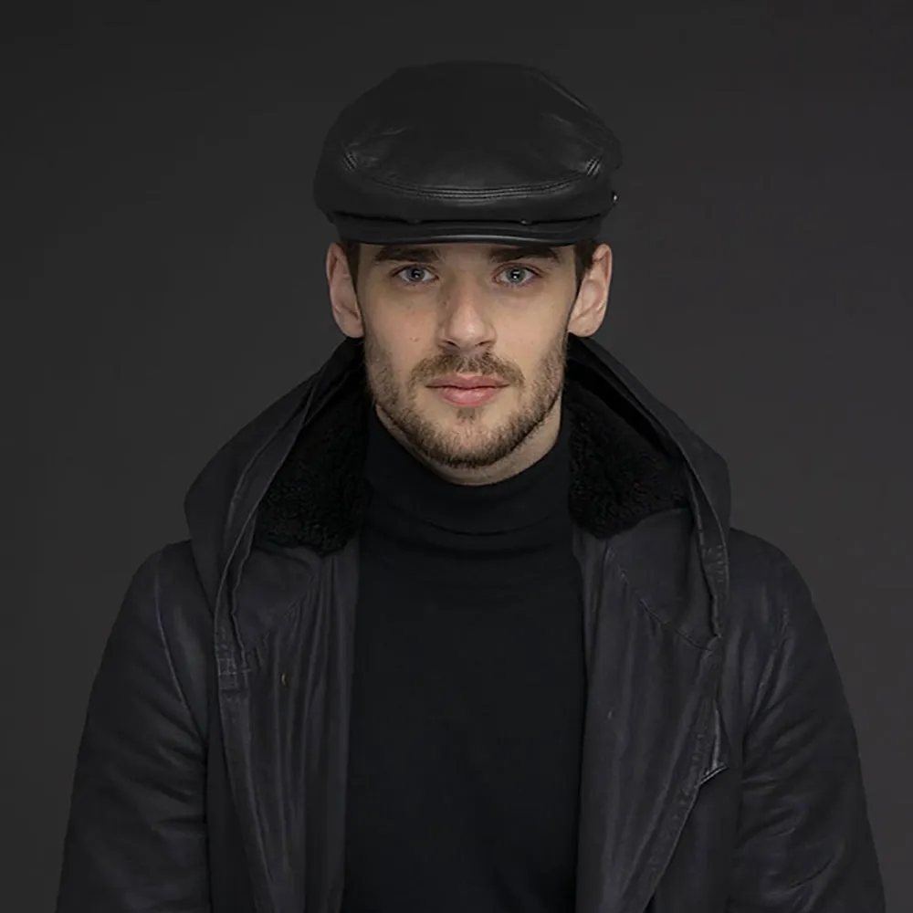 Bailey Hats Stockton Leather Flat Cap - Black