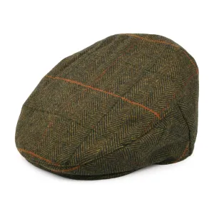 Barbour Hats Wilkin Windowpane Herringbone Flat Cap - Olive-Multi