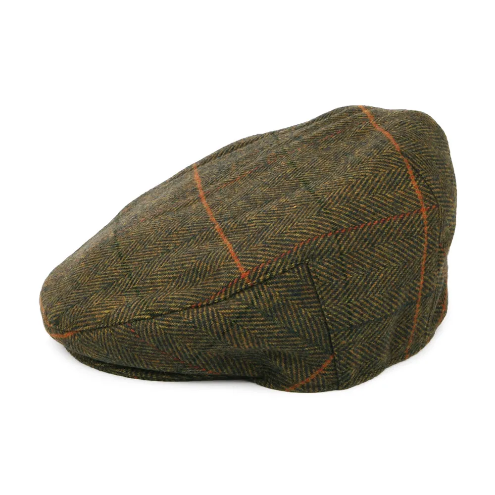 Barbour Hats Wilkin Windowpane Herringbone Flat Cap - Olive-Multi