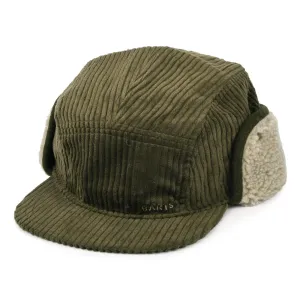 Barts Hats Rayner Corduroy 5 Panel Cap with Earflaps - Army Green