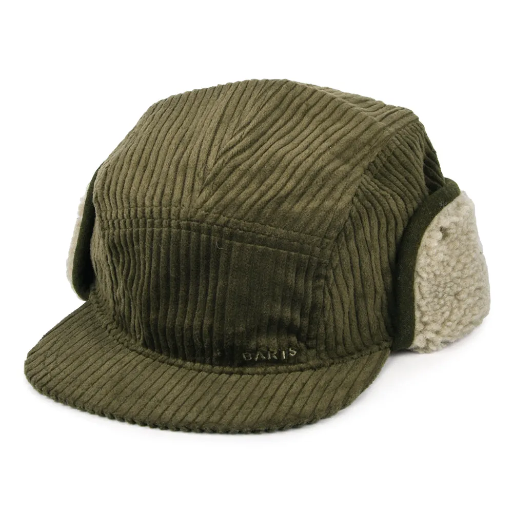 Barts Hats Rayner Corduroy 5 Panel Cap with Earflaps - Army Green