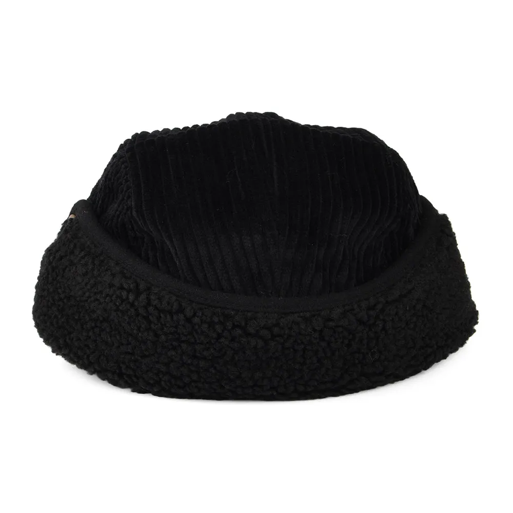 Barts Hats Rayner Corduroy 5 Panel Cap with Earflaps - Black