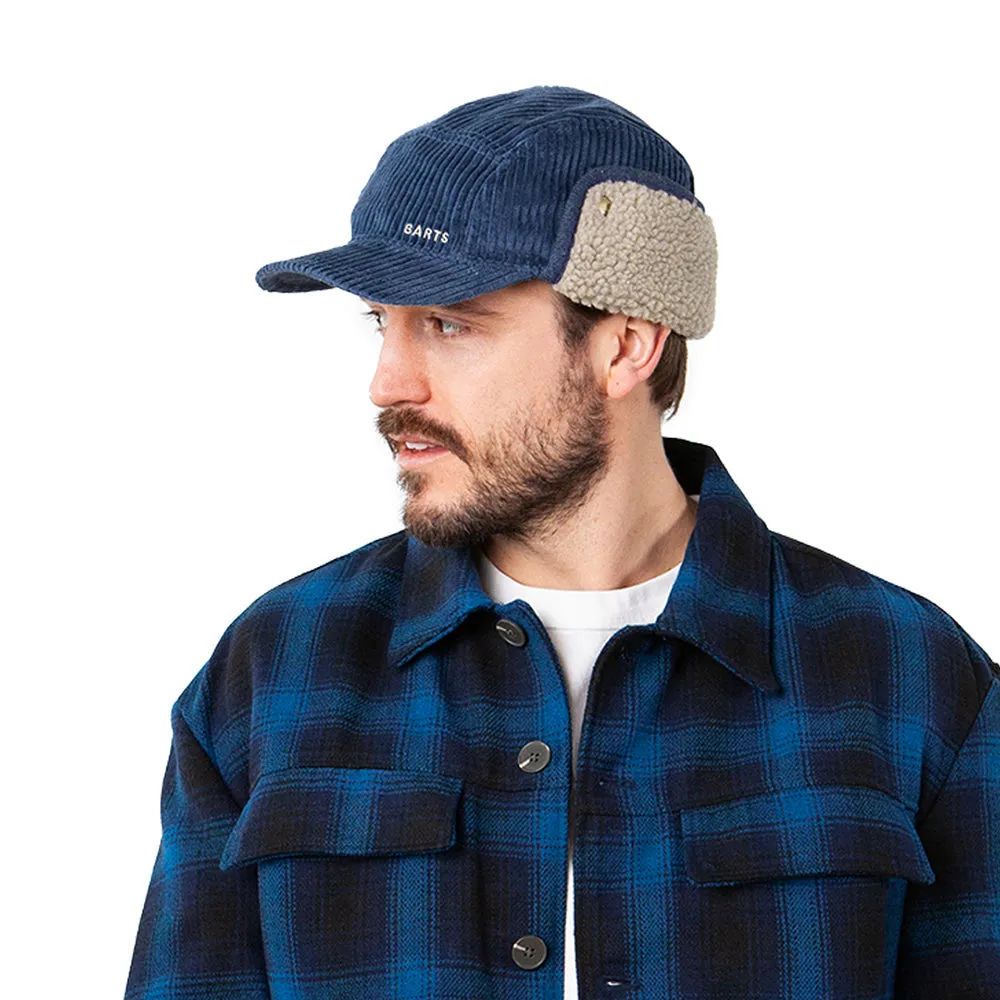 Barts Hats Rayner Corduroy 5 Panel Cap with Earflaps - Navy Blue