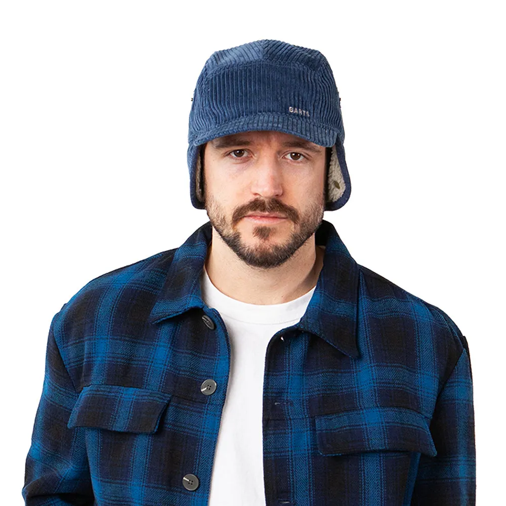 Barts Hats Rayner Corduroy 5 Panel Cap with Earflaps - Navy Blue