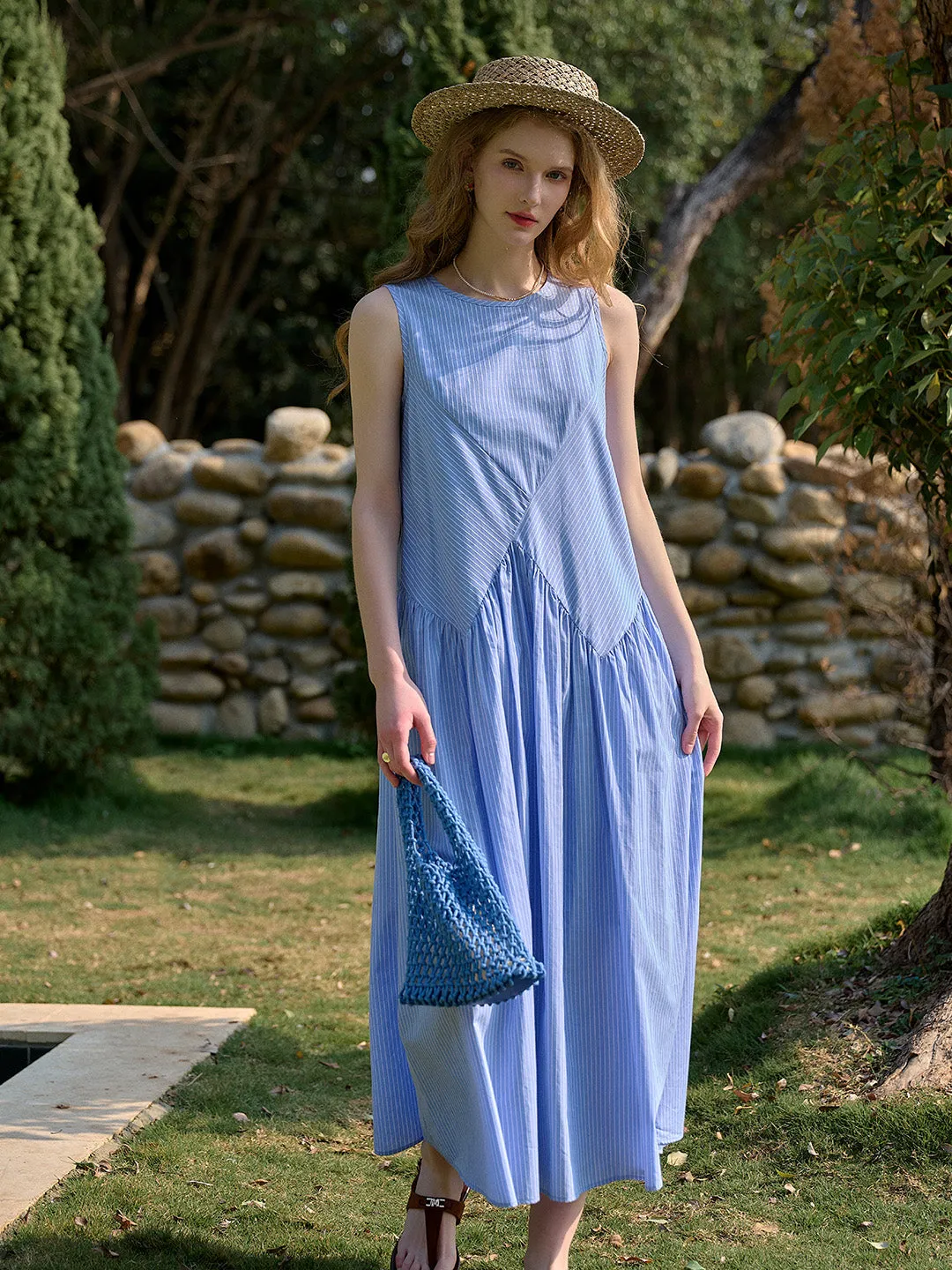 Cassidy Round Neck Stripe Sleeveless Dress