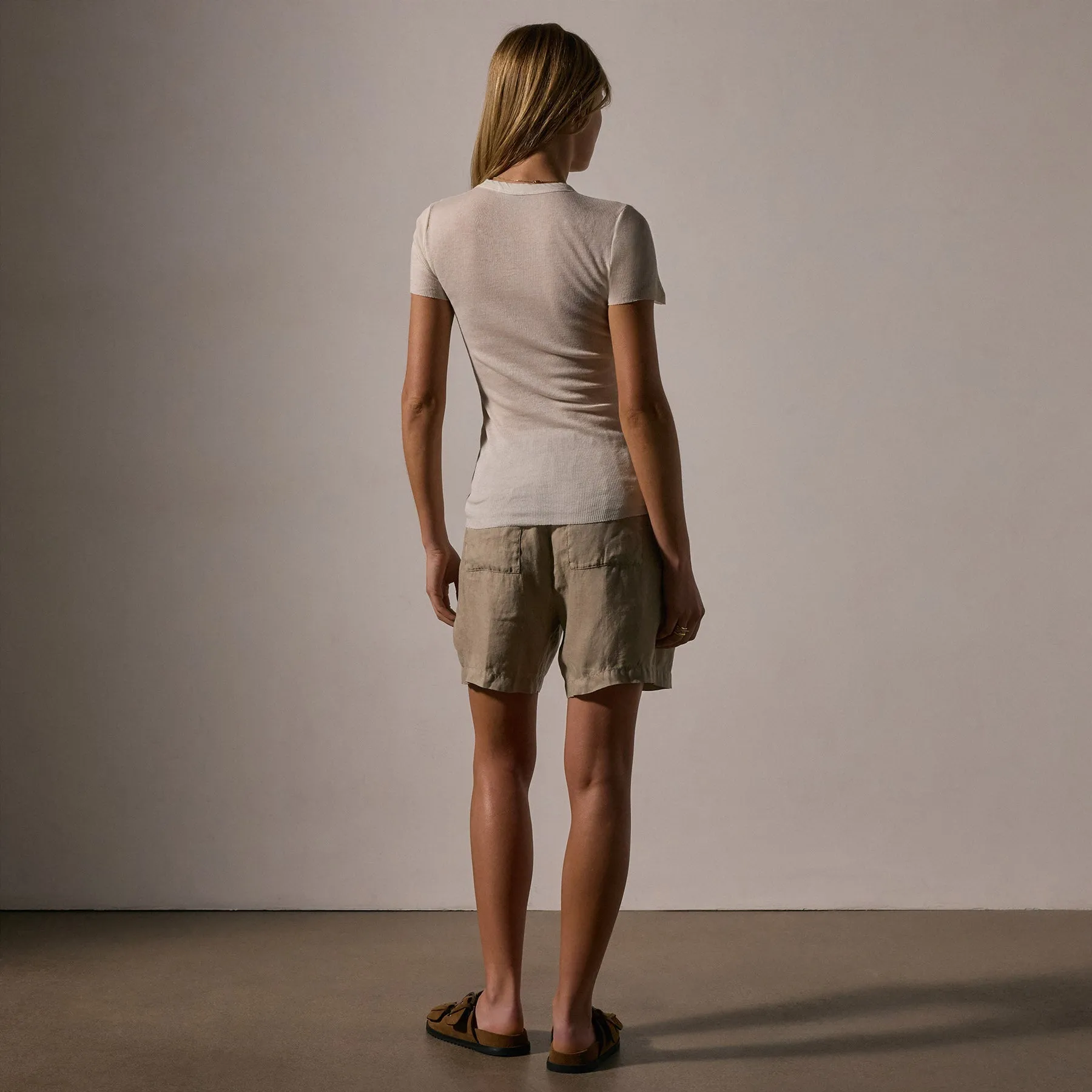 Cotton Cashmere Blend Ribbed Crew - Ivory