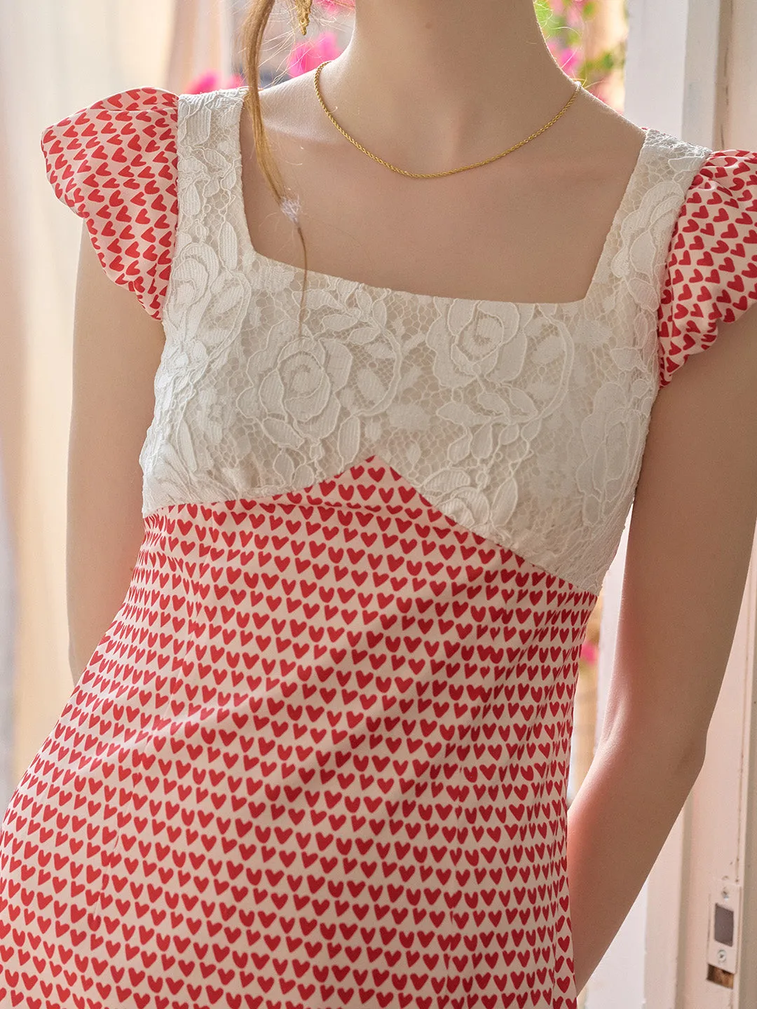 【Final Sale】Cathy Square Neck Heartcore Lace Dress