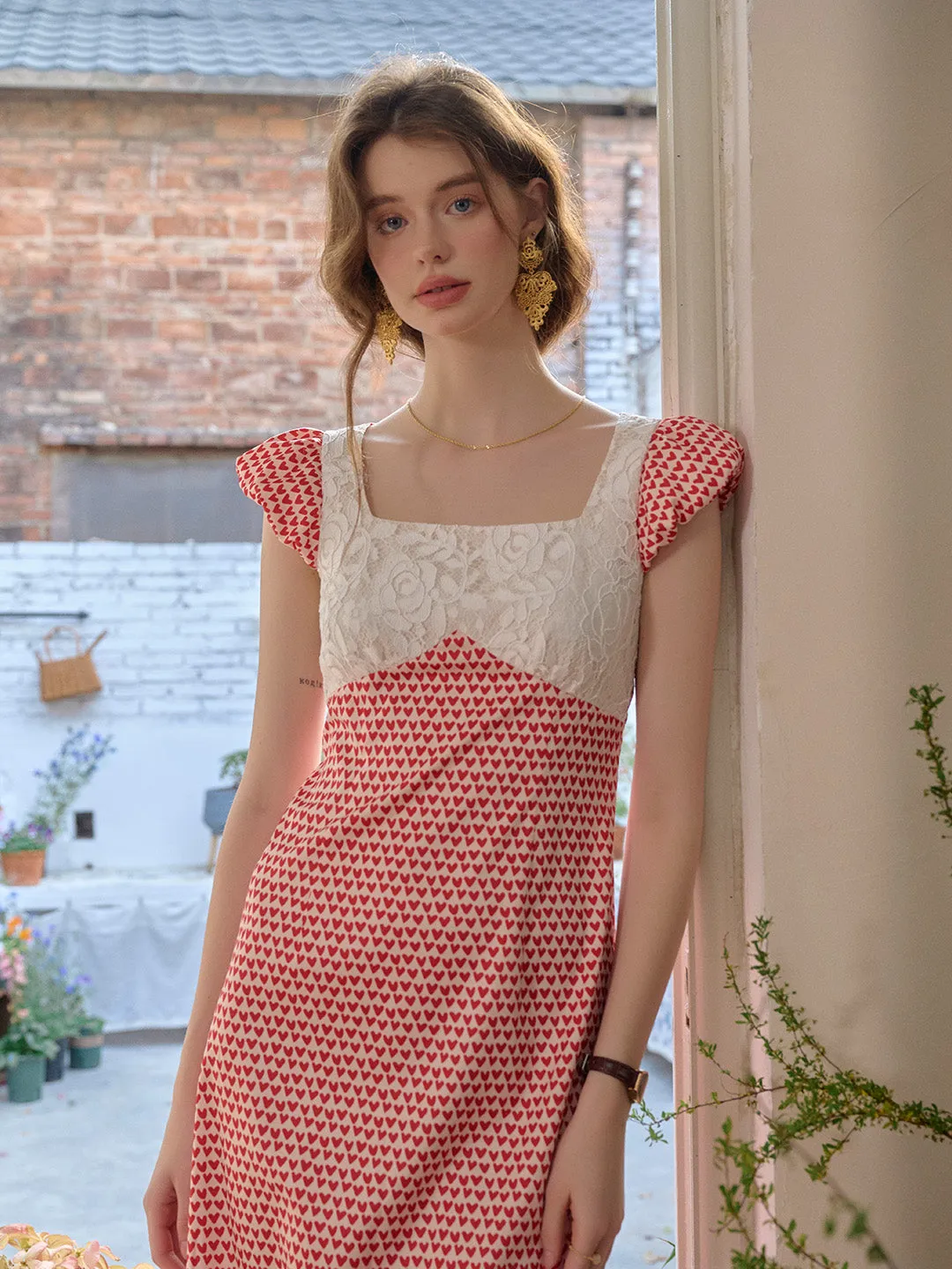 【Final Sale】Cathy Square Neck Heartcore Lace Dress