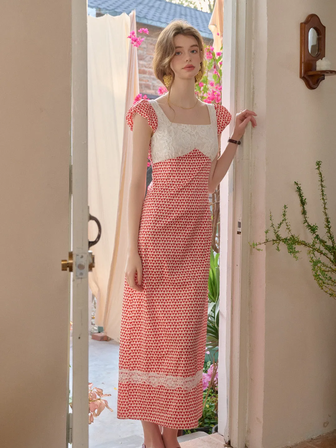 【Final Sale】Cathy Square Neck Heartcore Lace Dress