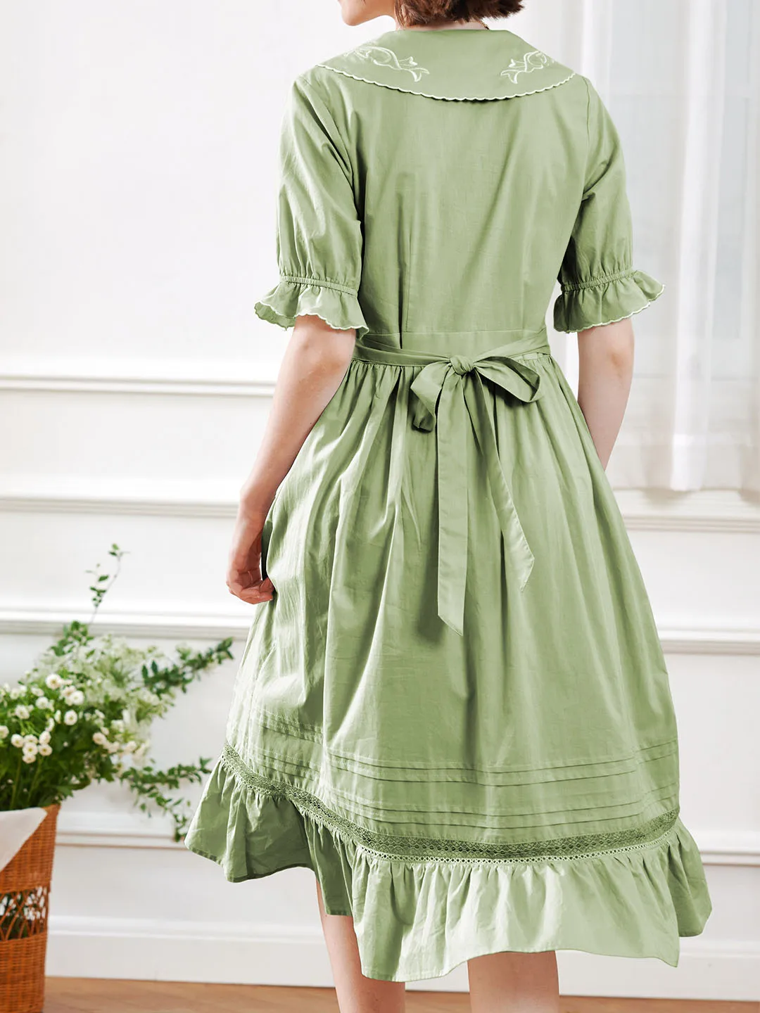 【Final Sale】Leyla Vintage Lapel Embroidered Cotton Dress