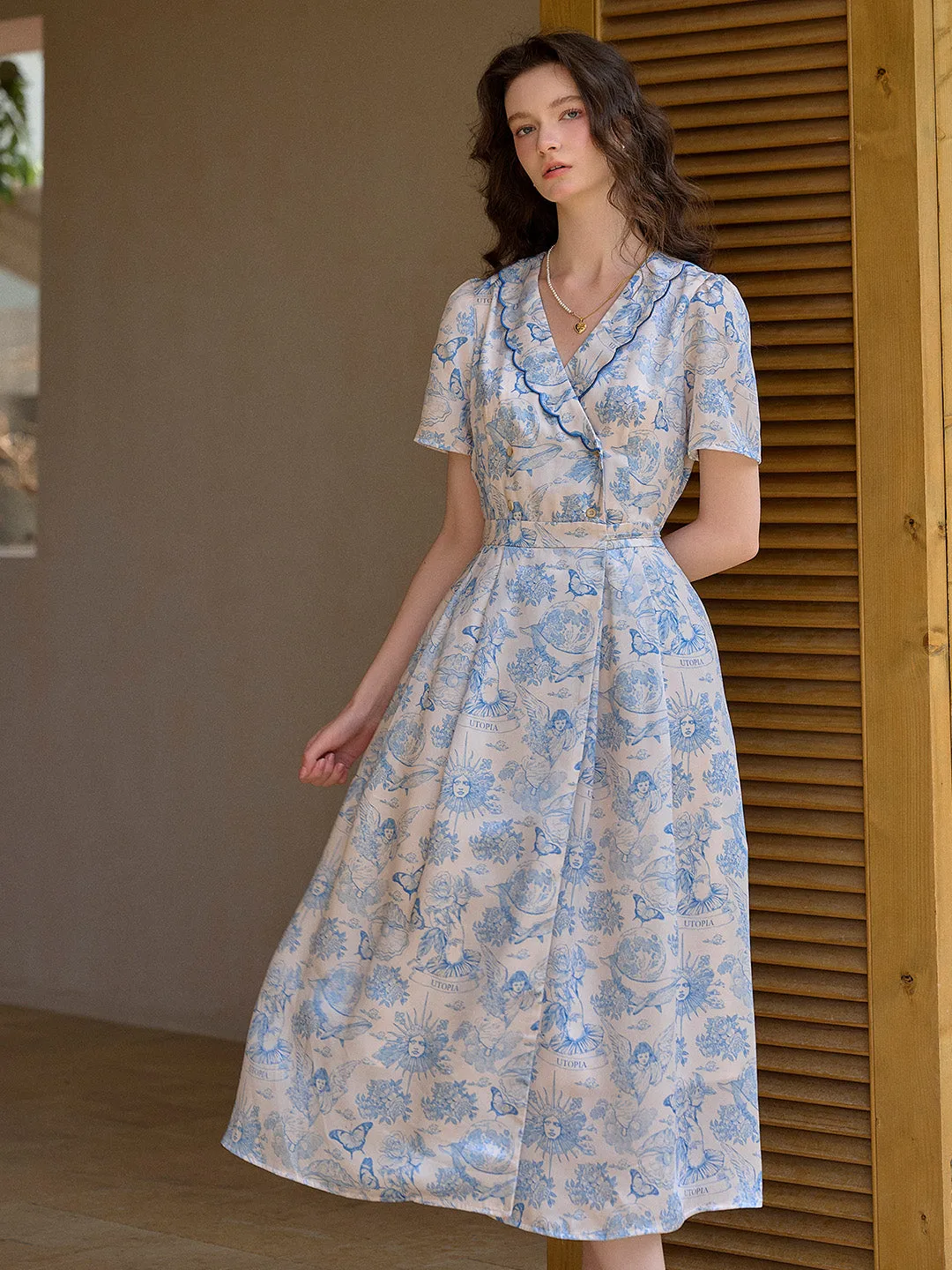 【Final Sale】Louisa Ruffle V-Neck Floral Waist Dress - Yellow