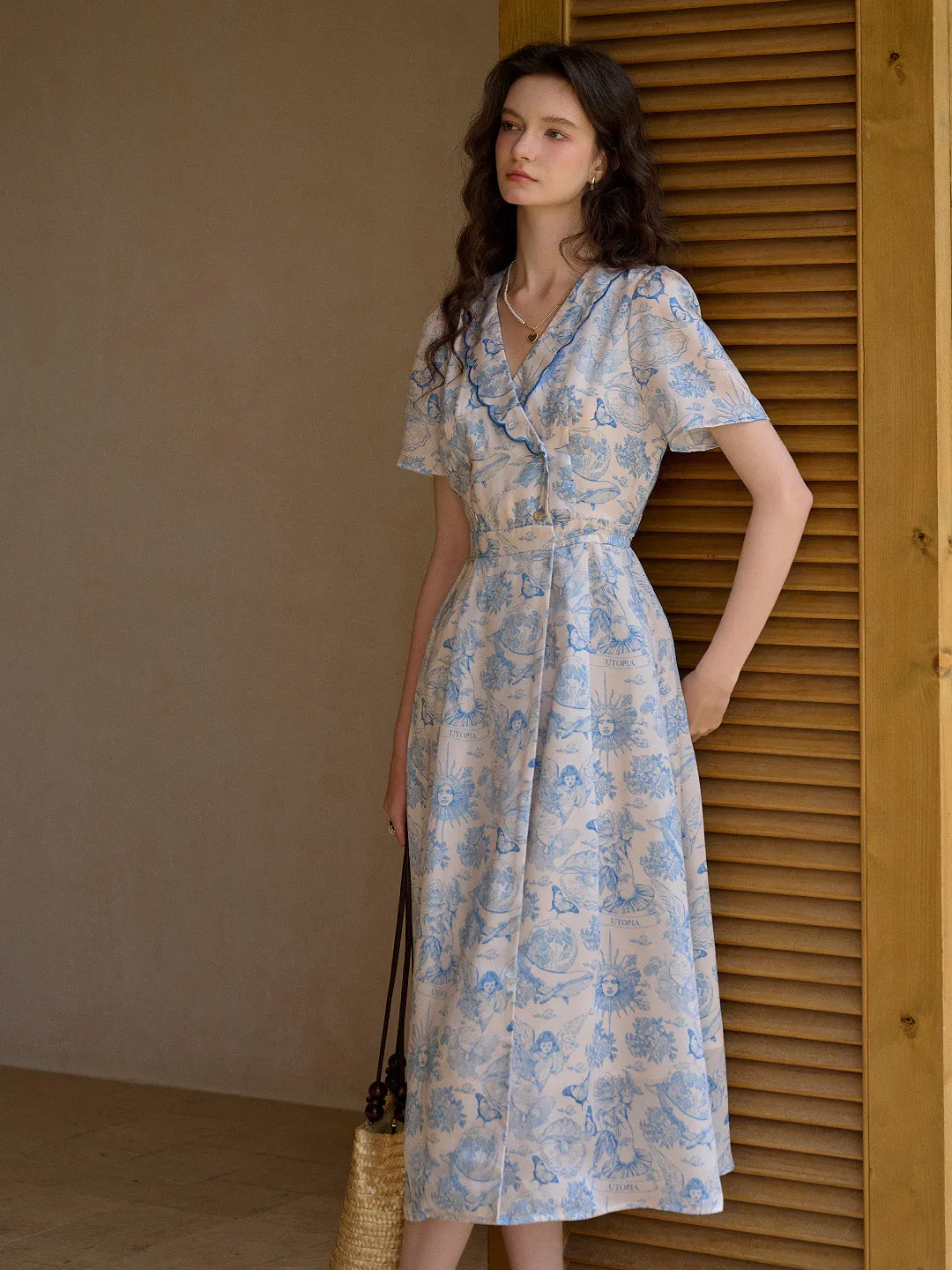 【Final Sale】Louisa Ruffle V-Neck Floral Waist Dress - Yellow