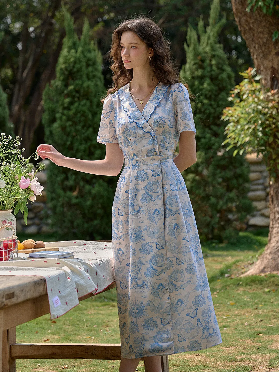 【Final Sale】Louisa Ruffle V-Neck Floral Waist Dress - Yellow