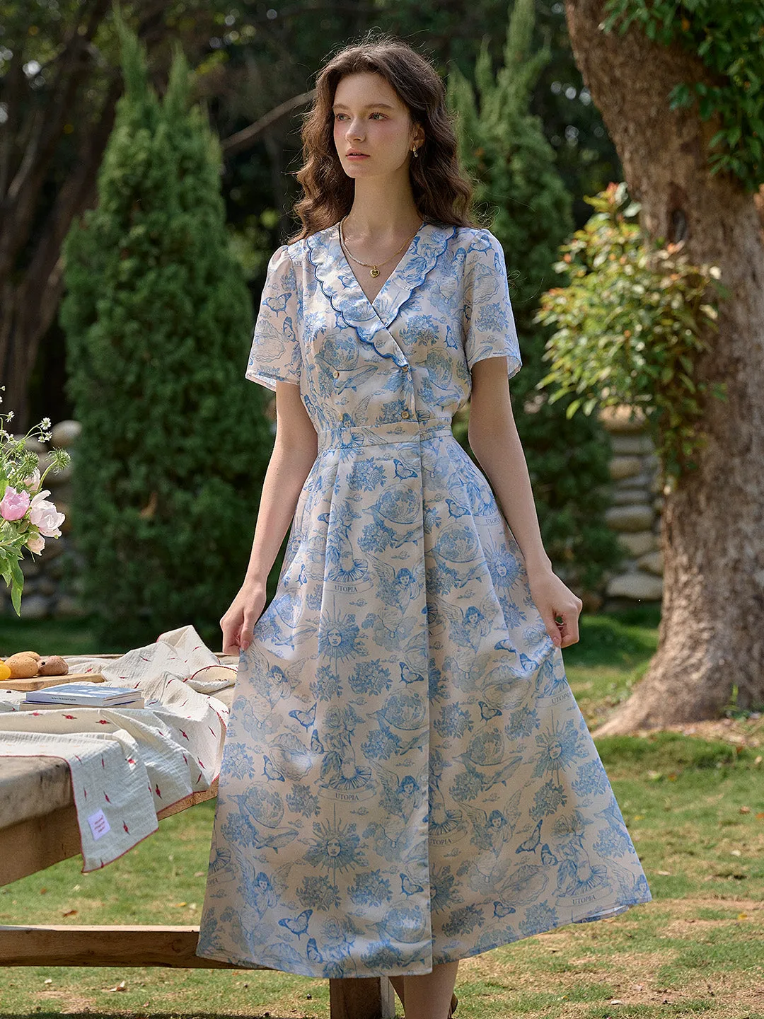 【Final Sale】Louisa Ruffle V-Neck Floral Waist Dress - Yellow