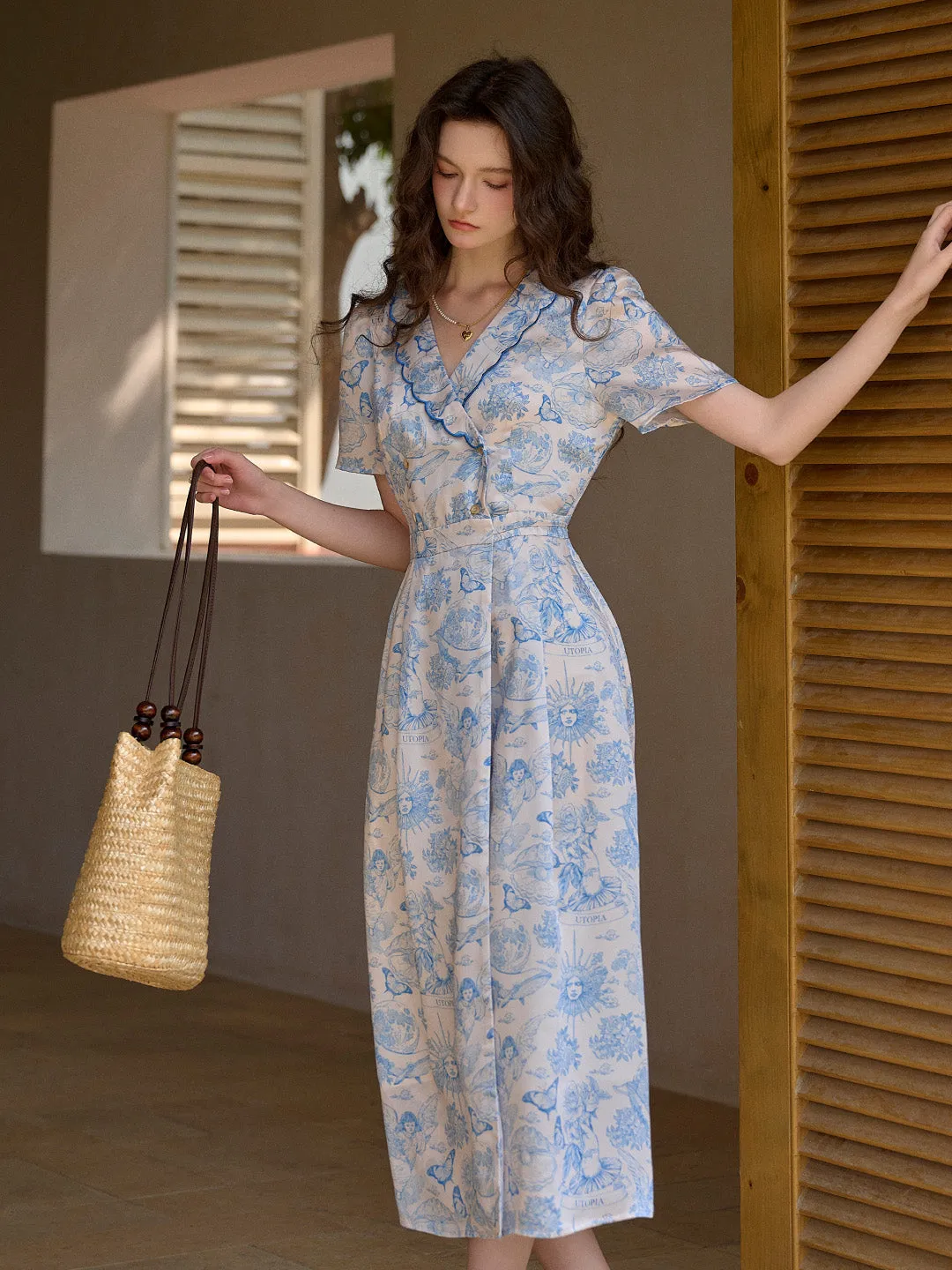 【Final Sale】Louisa Ruffle V-Neck Floral Waist Dress - Yellow