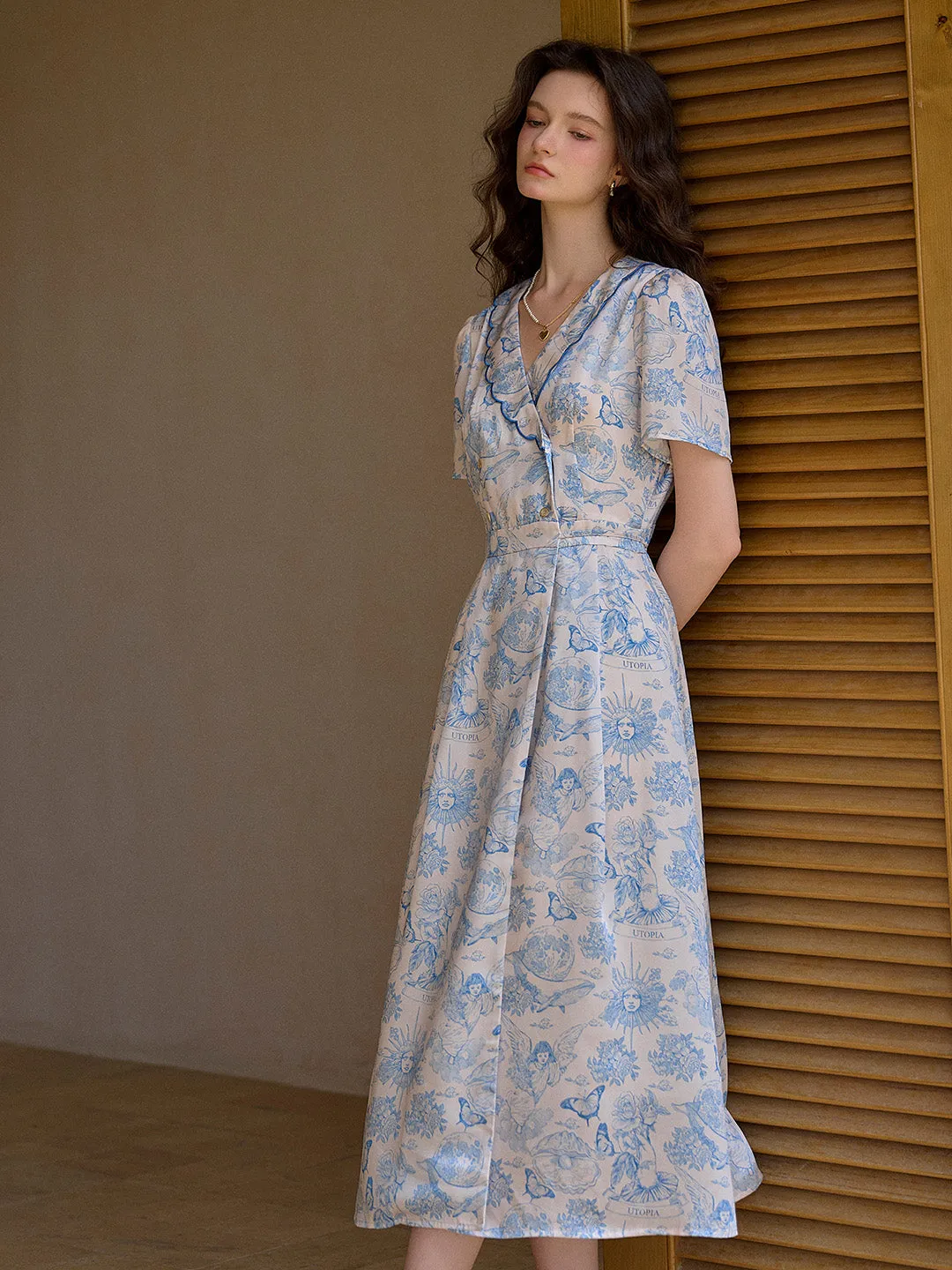 【Final Sale】Louisa Ruffle V-Neck Floral Waist Dress - Yellow