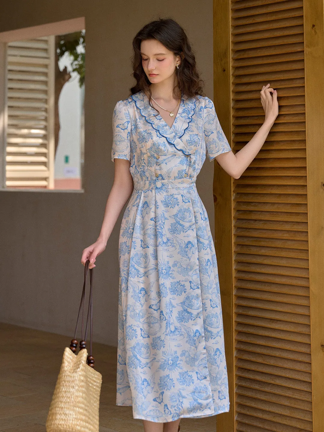 【Final Sale】Louisa Ruffle V-Neck Floral Waist Dress - Yellow