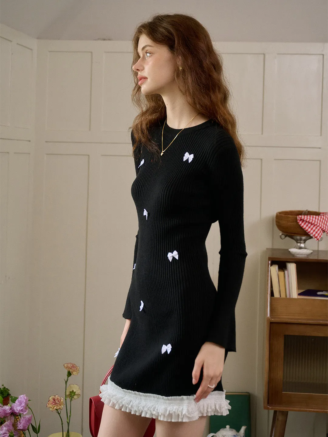 【Final Sale】Rhea Round Neck Bow Knit Dress