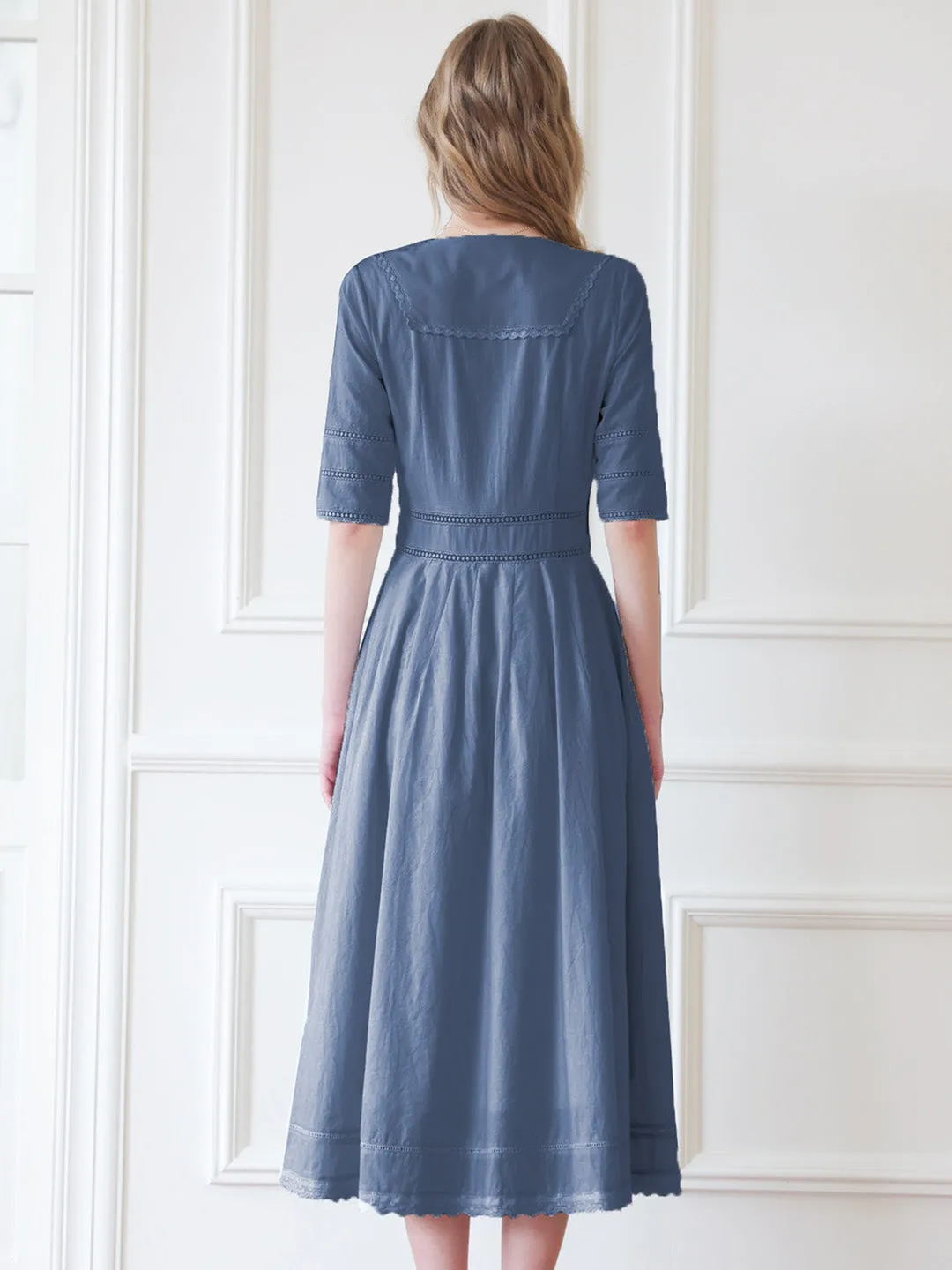 Fiona 100% Cotton Black Midi Dress