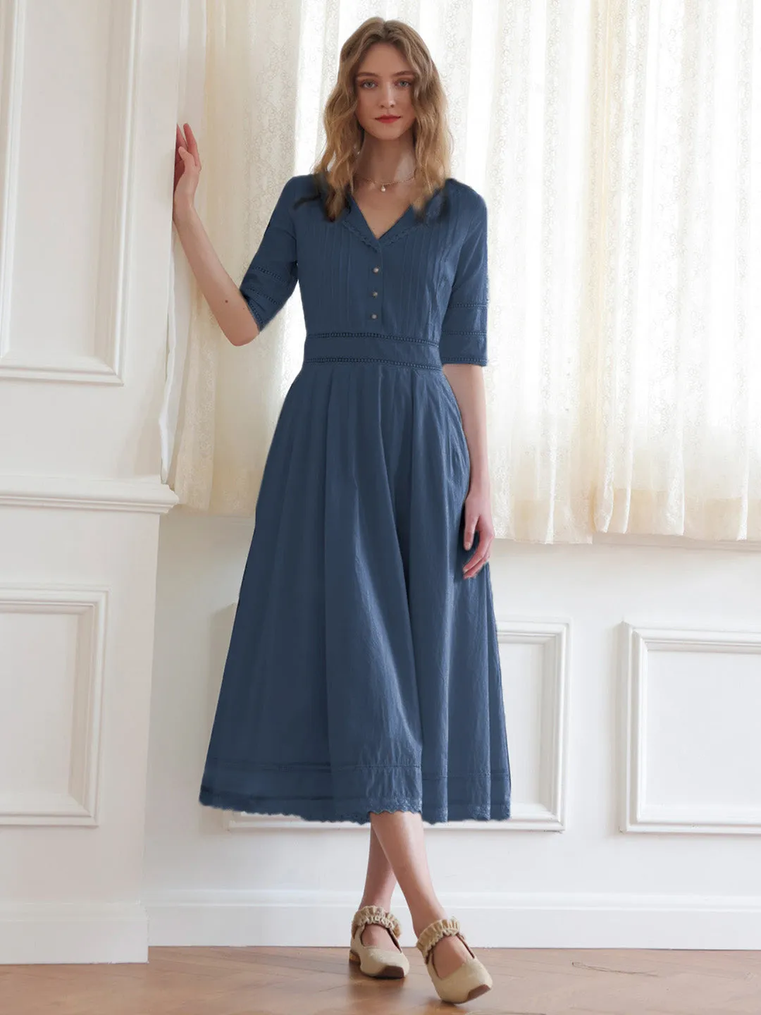 Fiona 100% Cotton Black Midi Dress
