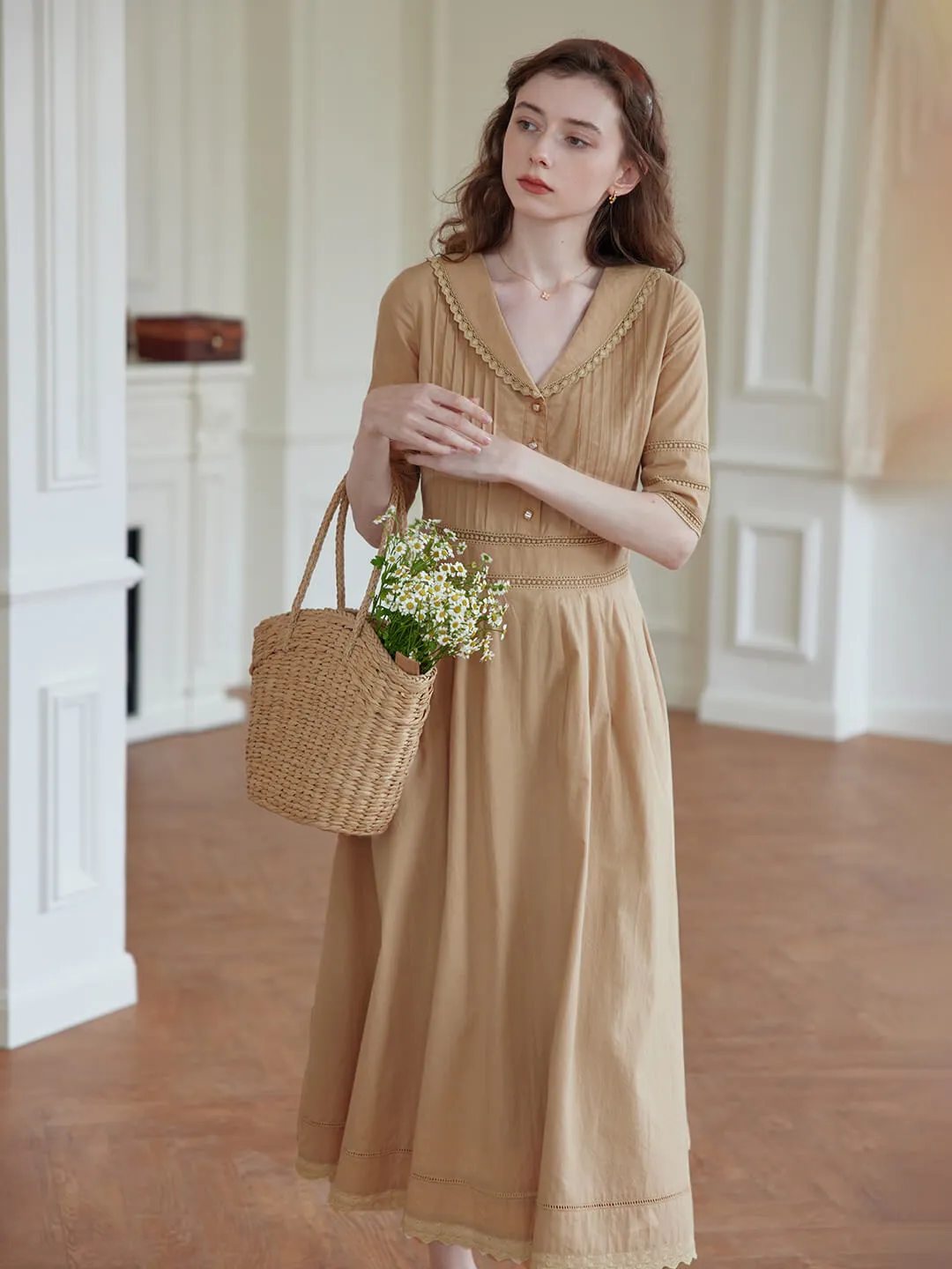 Fiona 100% Cotton Black Midi Dress