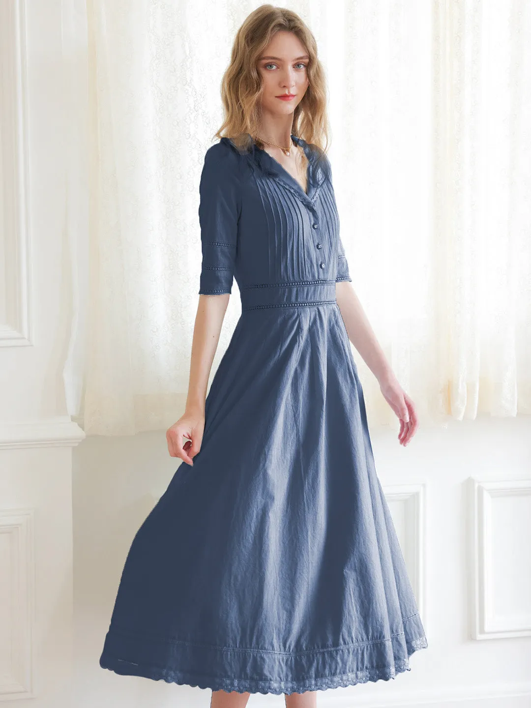 Fiona 100% Cotton Black Midi Dress