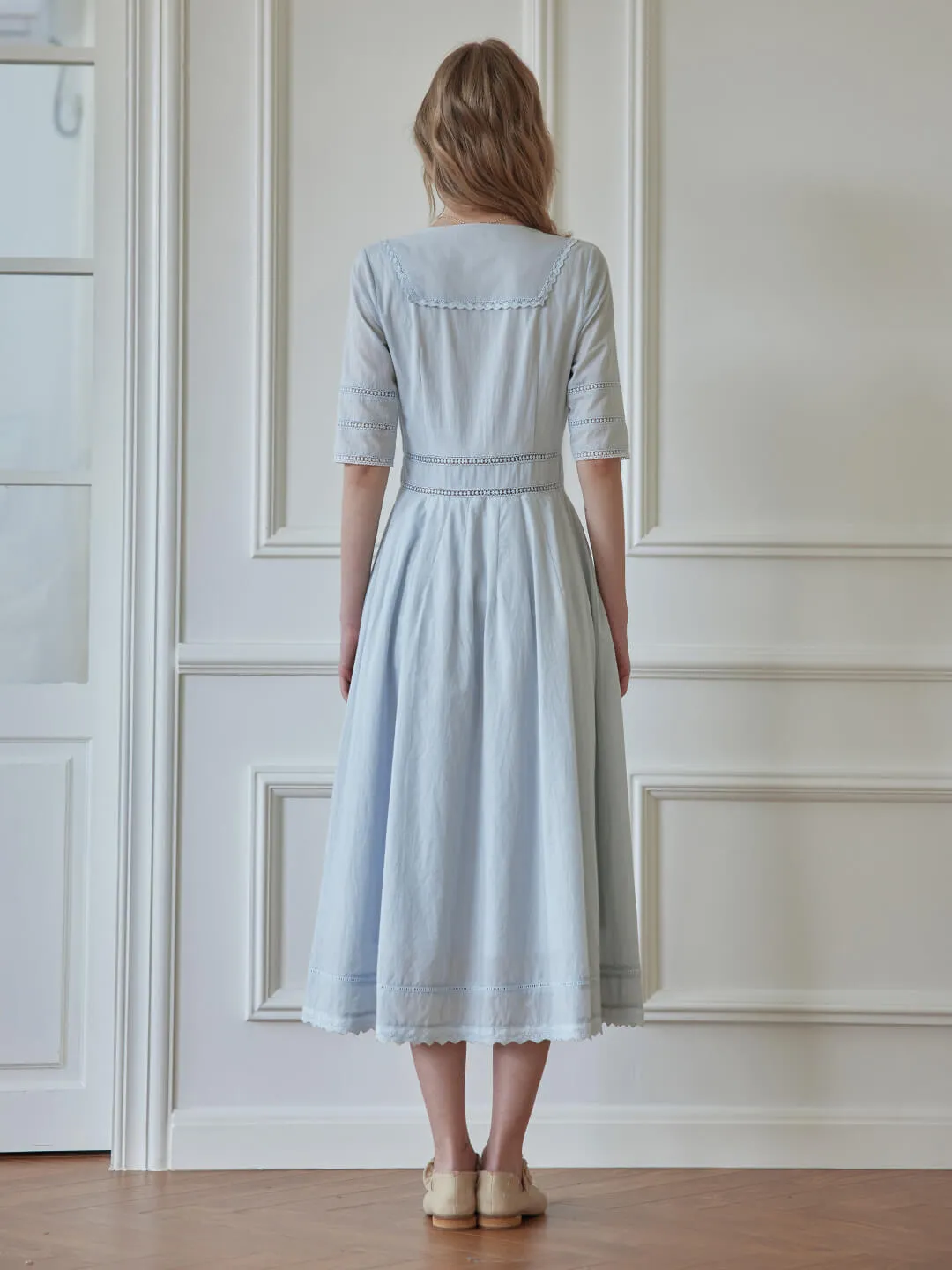Fiona 100% Cotton Black Midi Dress