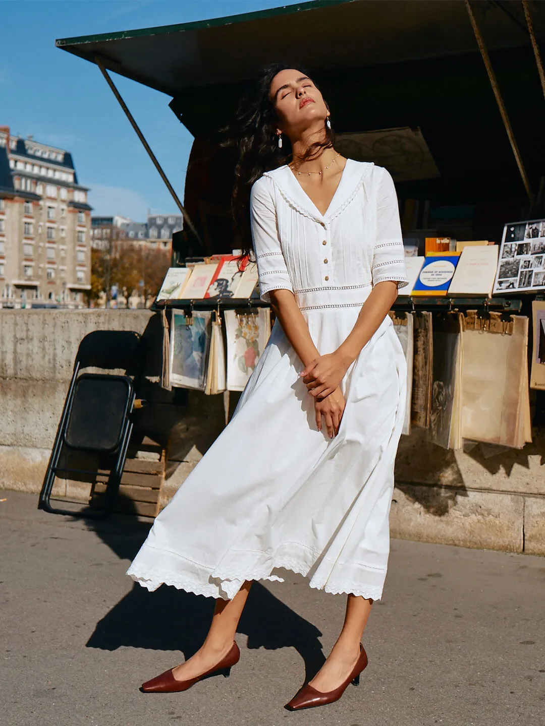 Fiona 100% Cotton Black Midi Dress