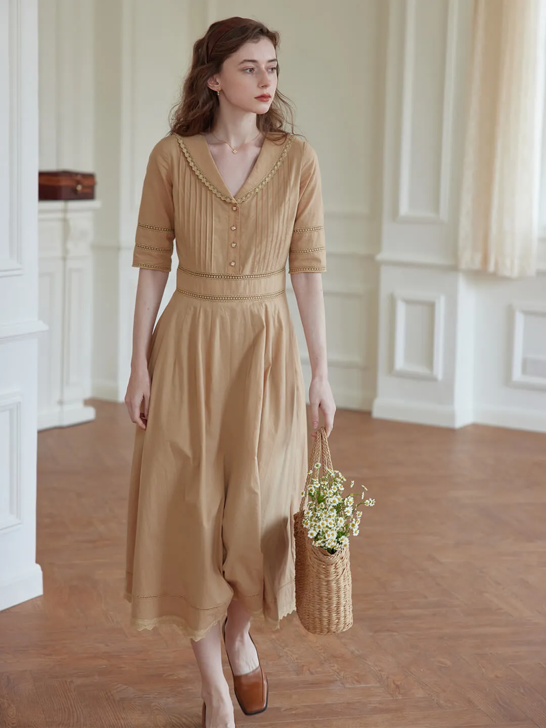 Fiona 100% Cotton Black Midi Dress
