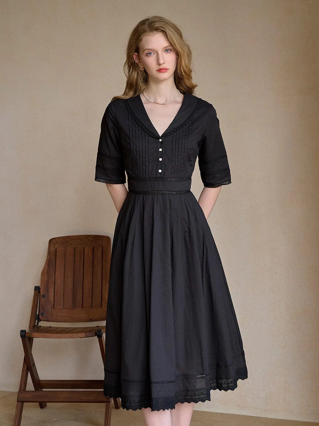 Fiona 100% Cotton Black Midi Dress