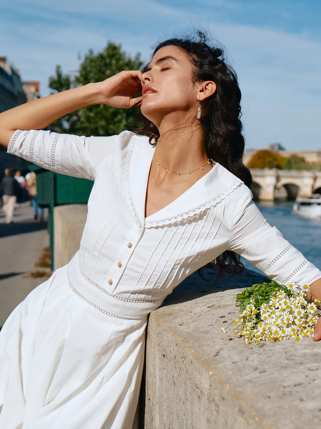 Fiona 100% Cotton White Midi Dress
