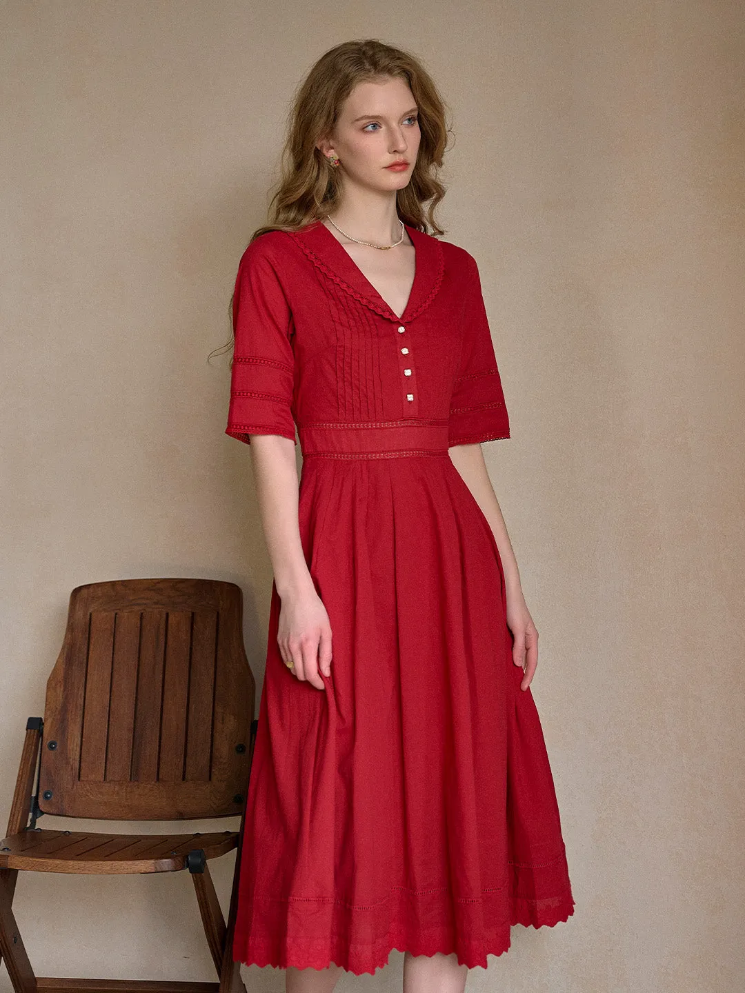 Fiona 100% Cotton White Midi Dress