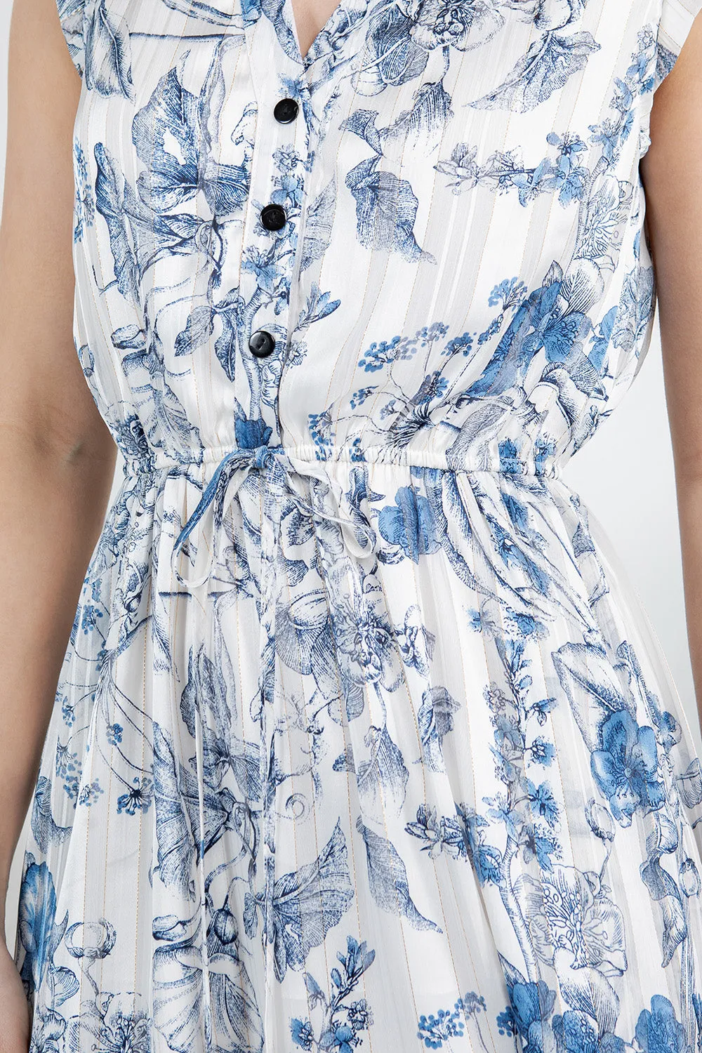 French Cafe Dress in White/Blue