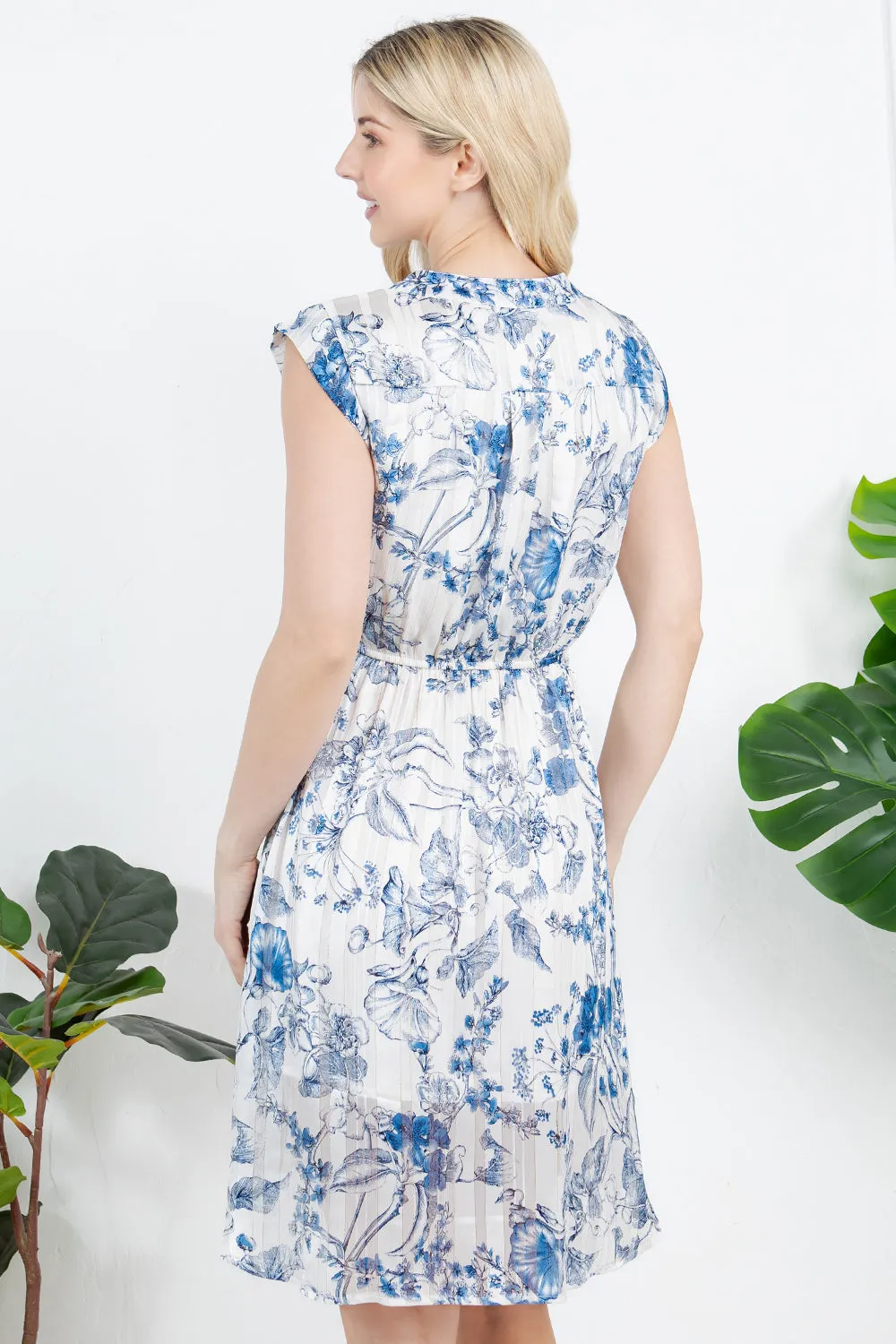 French Cafe Dress in White/Blue
