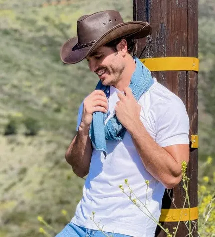 Hollywood Brown Pinch Front Leather Cowboy Hat