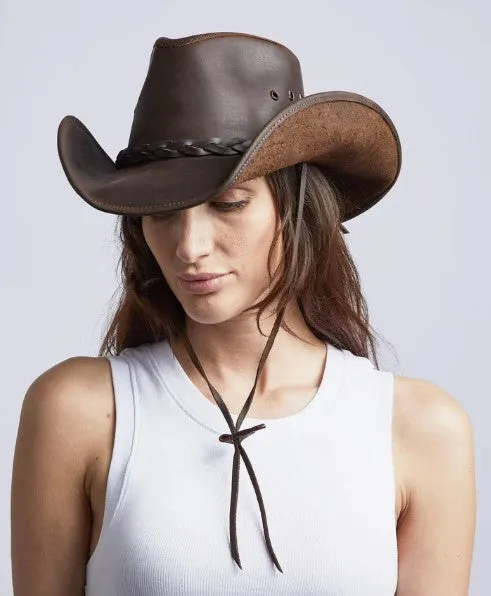 Hollywood Brown Pinch Front Leather Cowboy Hat