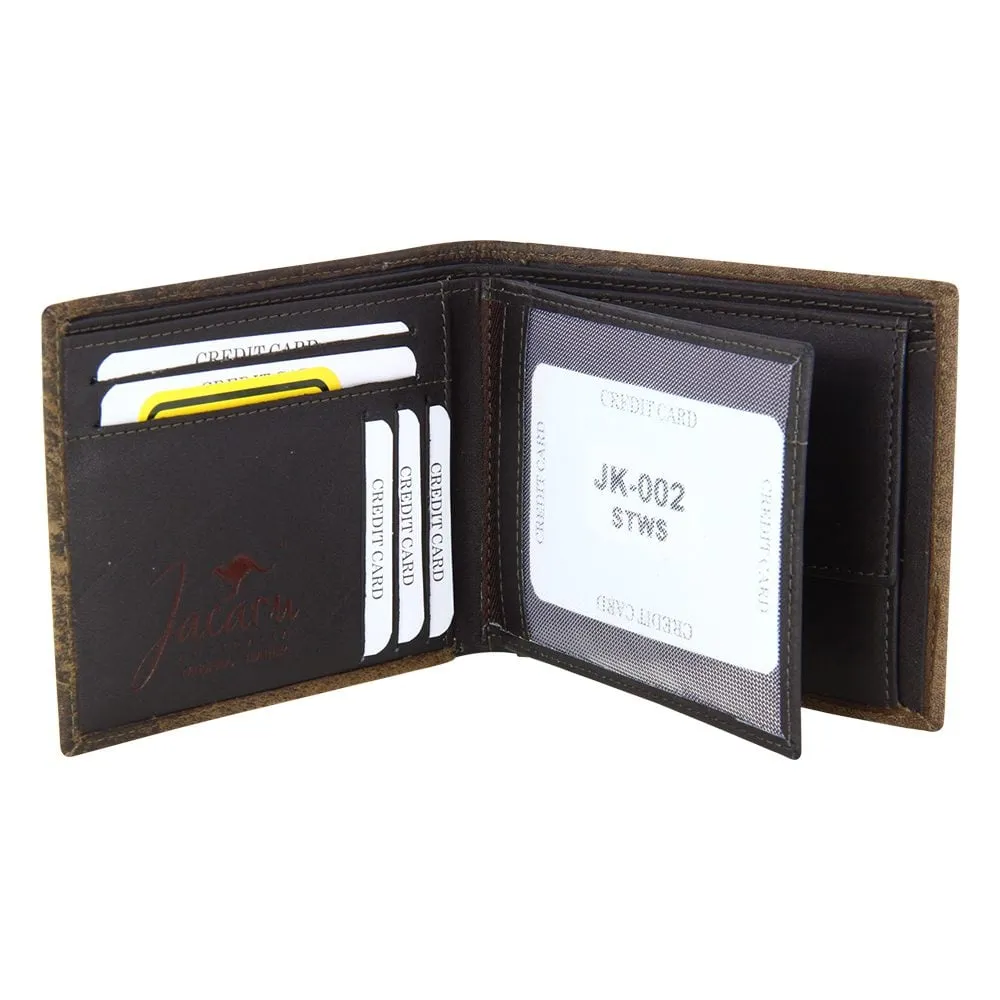 Jacaru Kangaroo Leather Flap Wallet - Stonewash