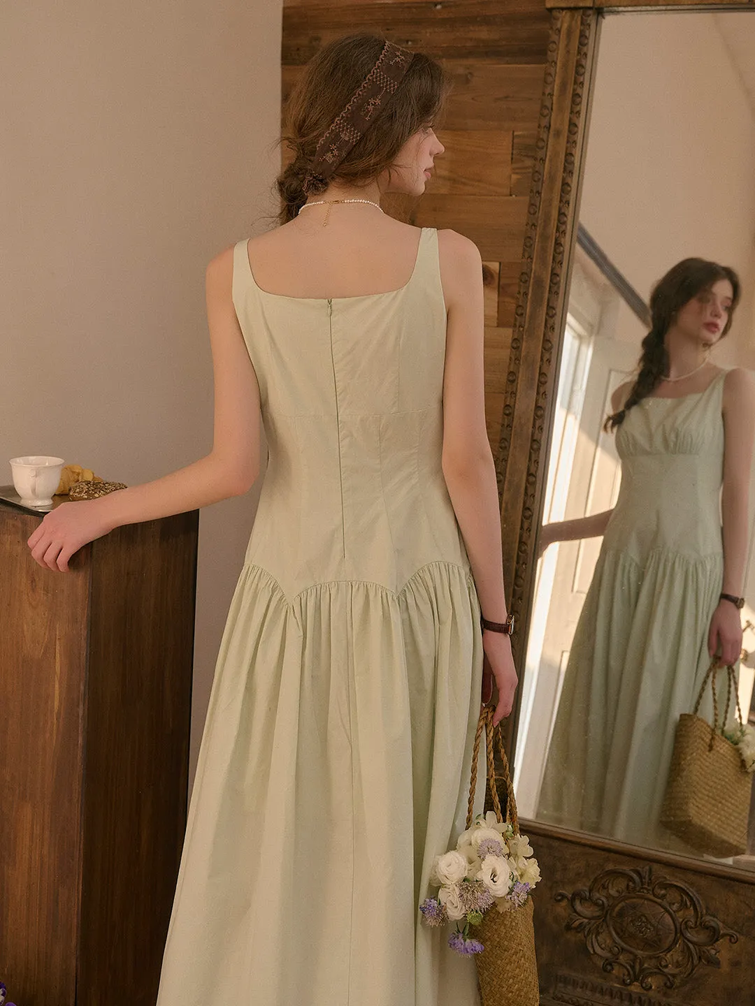 Jemma Square Neck Patchwork Dress - Green