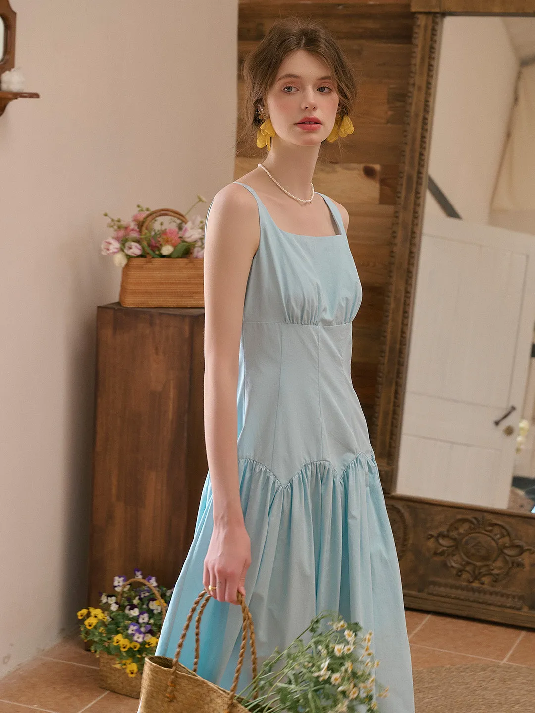 Jemma Square Neck Patchwork Dress - Green