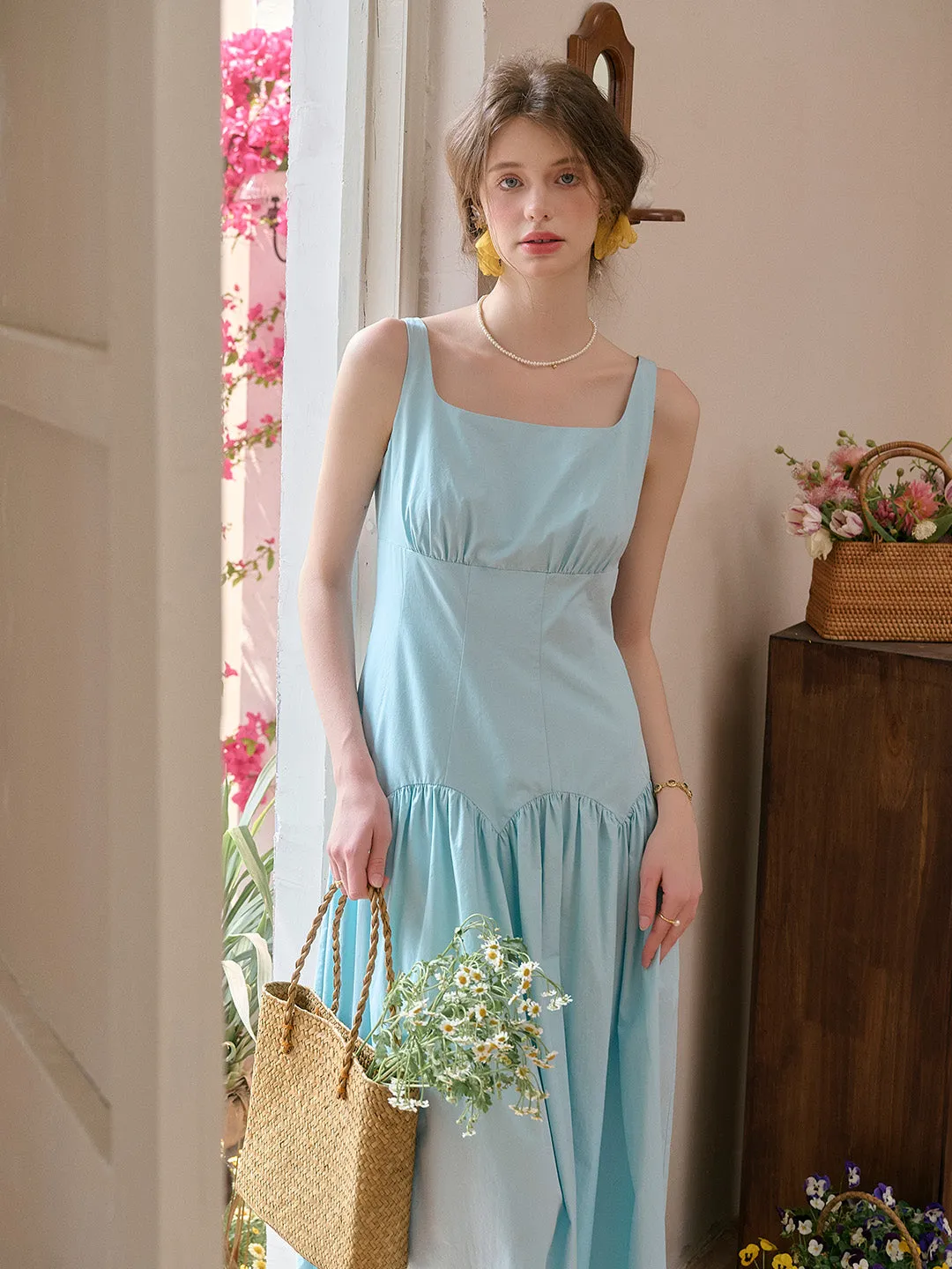 Jemma Square Neck Patchwork Dress - Green