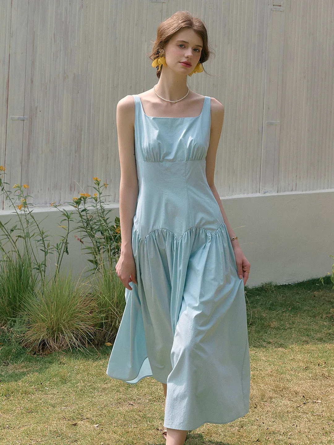 Jemma Square Neck Patchwork Dress - Green