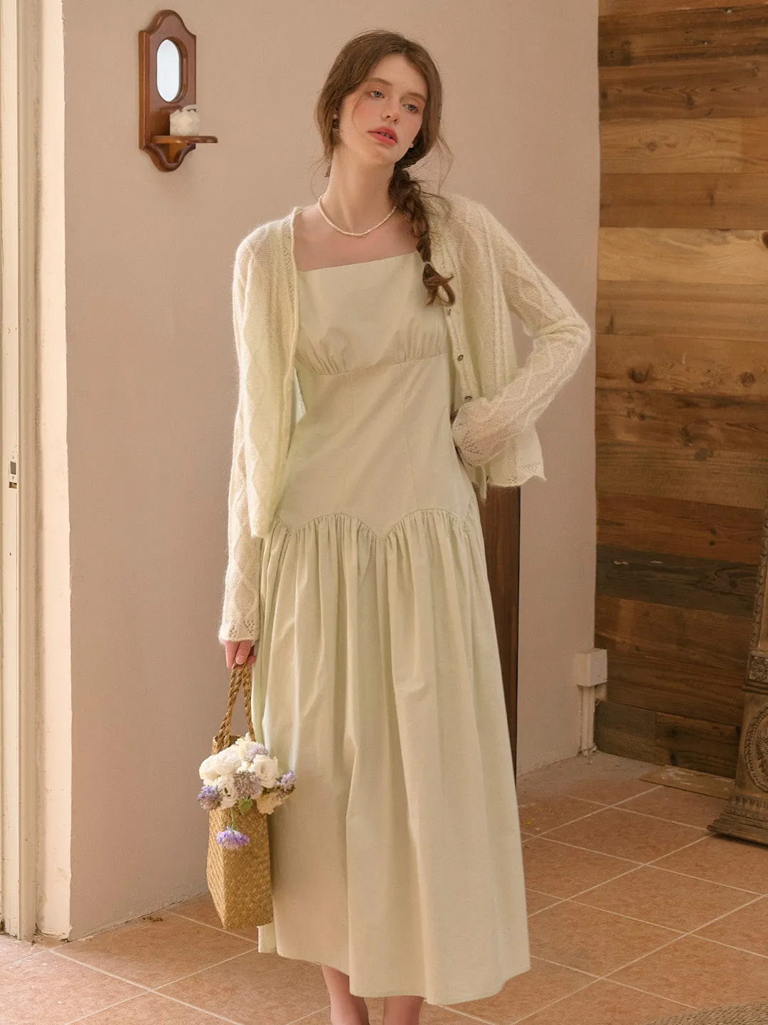 Jemma Square Neck Patchwork Dress - Green