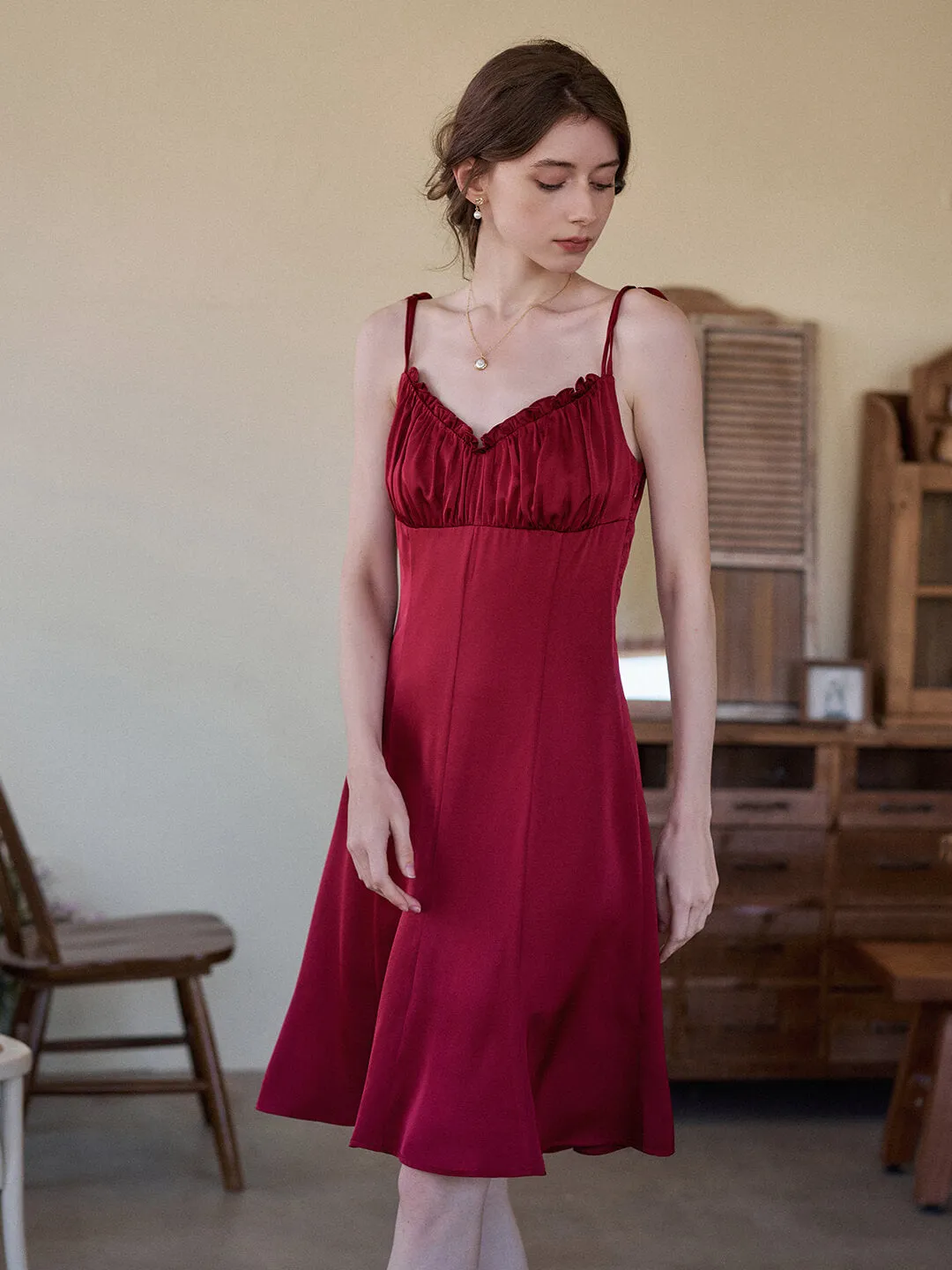 Jennifer Ruffled V-neck Slip Dress