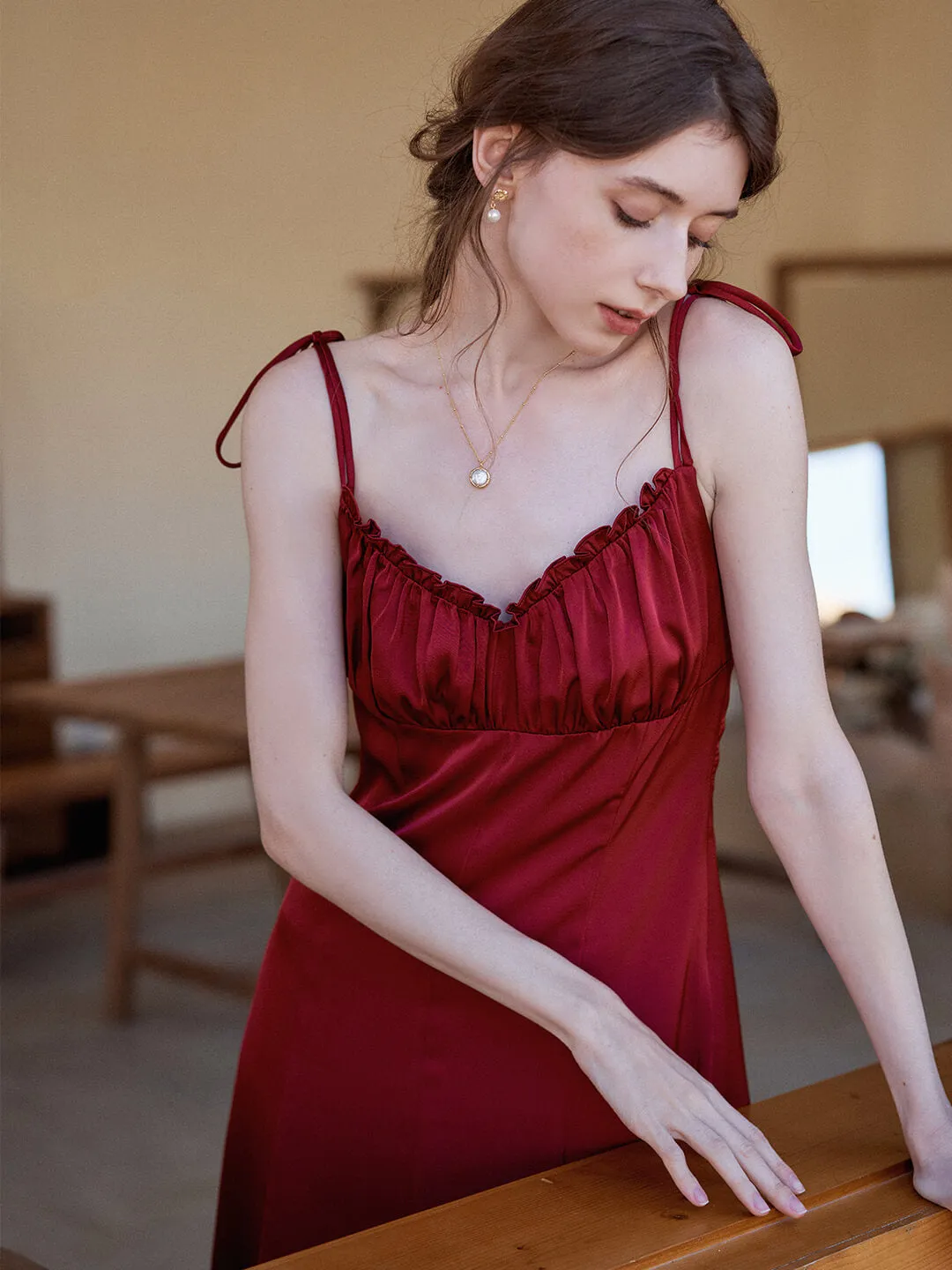 Jennifer Ruffled V-neck Slip Dress