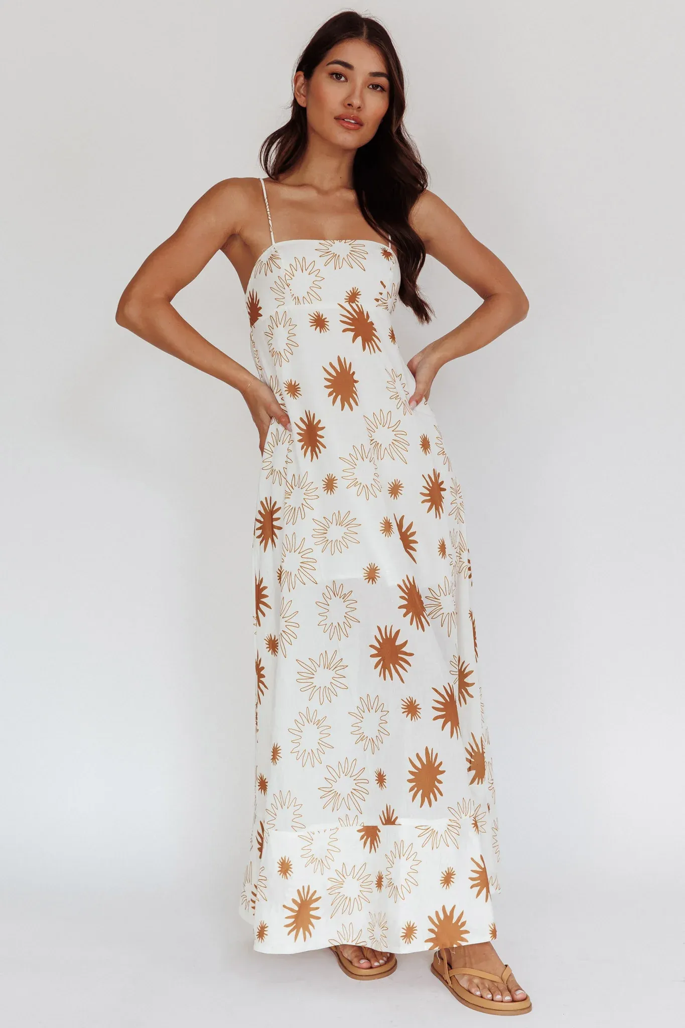 Midsummer Sun Print Maxi Dress White Green
