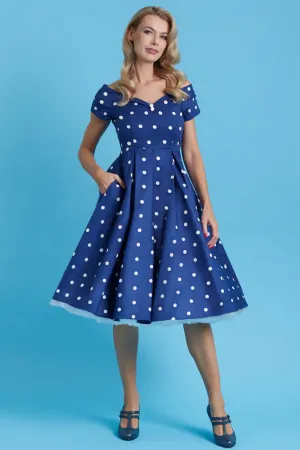 Miss Lily Dress in Blue Dots